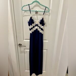 NWT Sincerely Jules Midnight Blue satin and lace slip Dress - S